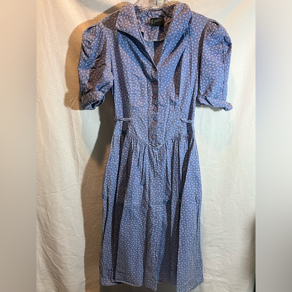 RAGTIME blue floral dress / vintage 1970s  boho peasant dress